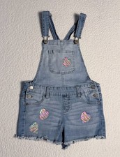 Justice Girls Denim Heart Sequin Raw Hem Shortalls