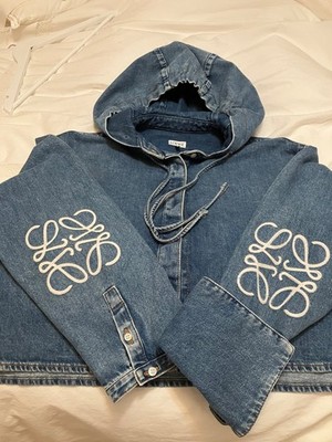 loewe anagram denim jacket with hood