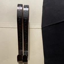 2 Christmas Stocking Mantle Hook Haute Holly Scroll Decor Pewter/Bronze Tone 6"