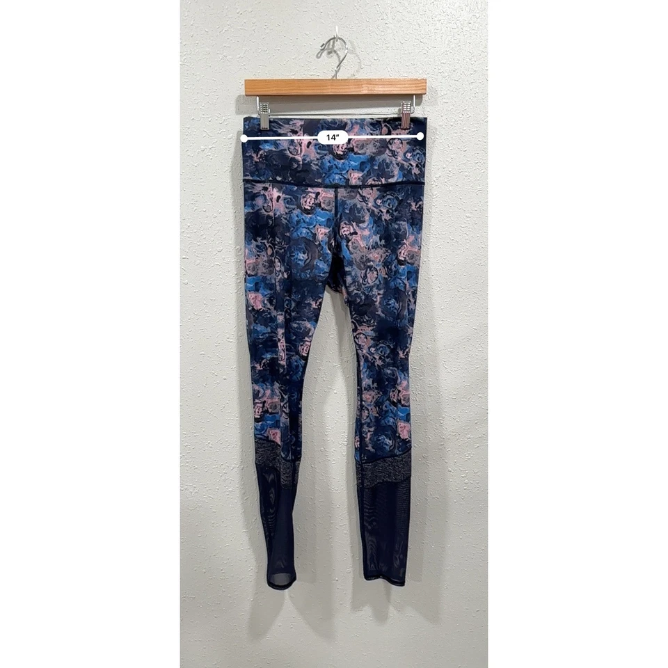 Leggings Lululemon Talla 10 Estampado Floral Azul Rosa Tiro Alto Malla Paneles Mujer Foto 4 de 4