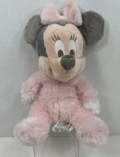DISNEY Parks Plush MINNIE MOUSE Stuffed Lovey Toy Rattle Light Pink Gray 10"