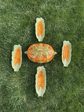 Vintage Majolica Corn On The Cob Soup Tureen with Lid and Matching Holders.