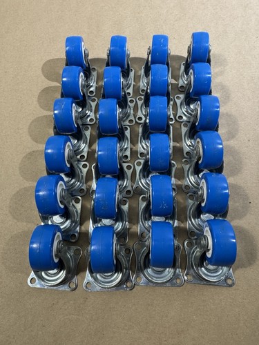 Lot of 24 Blue Swivel Caster Wheels with Mounting Plates, Model 38x23