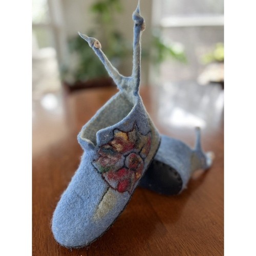 Handmade Felted Wool Slippers Snail Accent Unique Cozy House Shoes Kid Size 12
