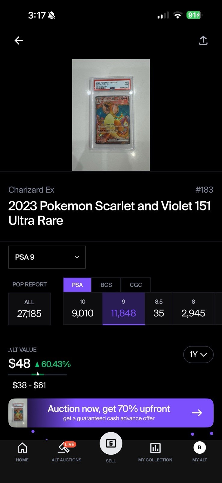 Pokemon PSA 9 Charizard ex 183/165 SV 151 EN Holo Ultra Rare 2023 view 3