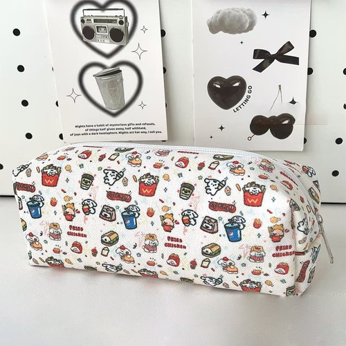 Cute Burger Dog Printed Pencil Case Portable Storage Bag Stationery Makeup Bag
