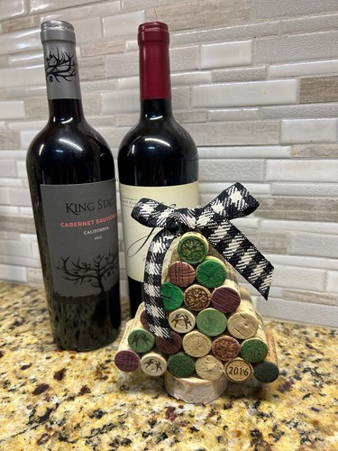 Handmade Wine Cork Christmas Tree NEW 5 x 5 Black and White Buffalo Plaid Ribbon - Picture 2 of 2