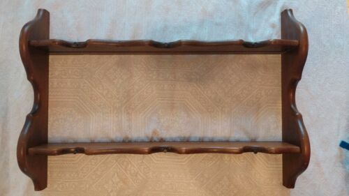 Vtg Wood Display Shelf Tea Cup & Saucer Wall Rack Cottage Core Country 6 Hooks