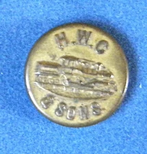 Bb H .W.C & SONS (Locomotive)  Antique Brass OVERALL BUTTON Wobble shank small