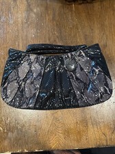 NWT Nine West Black Brown Faux Snake Wristlet Purse Clutch Shiny Bag Handbag