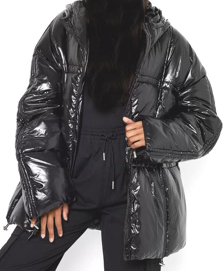 Black Tall High Shine Hooded Puffer Size 14