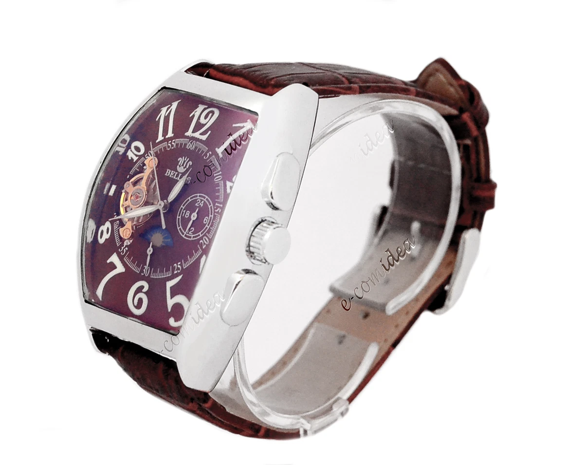 BELLOS OVAL TOURBILLON DAY NIGHT BROWN AUTOMATIC WATCH