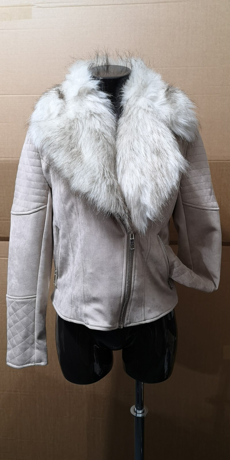 River Island Removable Premium Faux Fur Biker Style Jacket Size 10 RRP £65 image 5