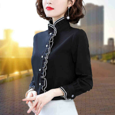 Office Stand Collar Shirt Blouse Top 