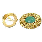 Floral With Faux Pearl # 261 Signed Japan 2 Brooches Green Stone &