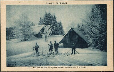 Vintage France Postcard Savoie Aix-les-Bains Winter Ski Chalets Pertuiset Alps