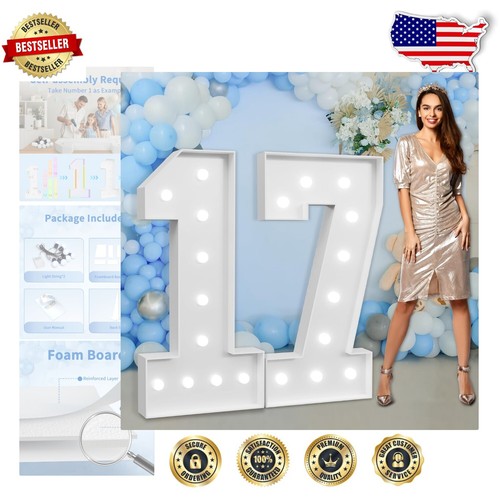 Vibrant Light-Up Number 17 Birthday and Anniversary Decor – Easy Assembly