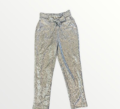 Chelsea 28 Silver Sequence Ruched Waist with Belt Loops Lined Pant Joggers  XS