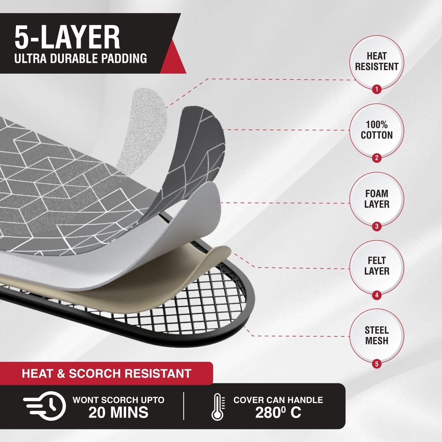 D-Crease+ Full Metal Ironing Board 48" X 13" with holder