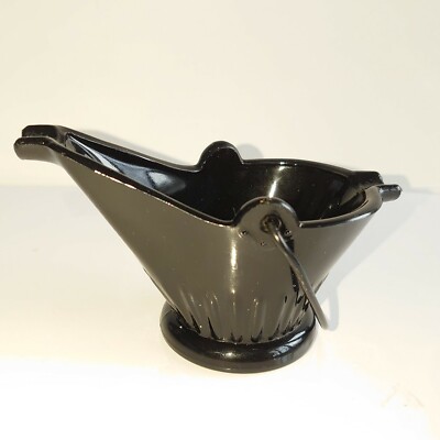 Amethyst Glass Coal Shuttle Hod Ashtray with Wire Handle 4.75''Lx3''Wx3''T VGUC