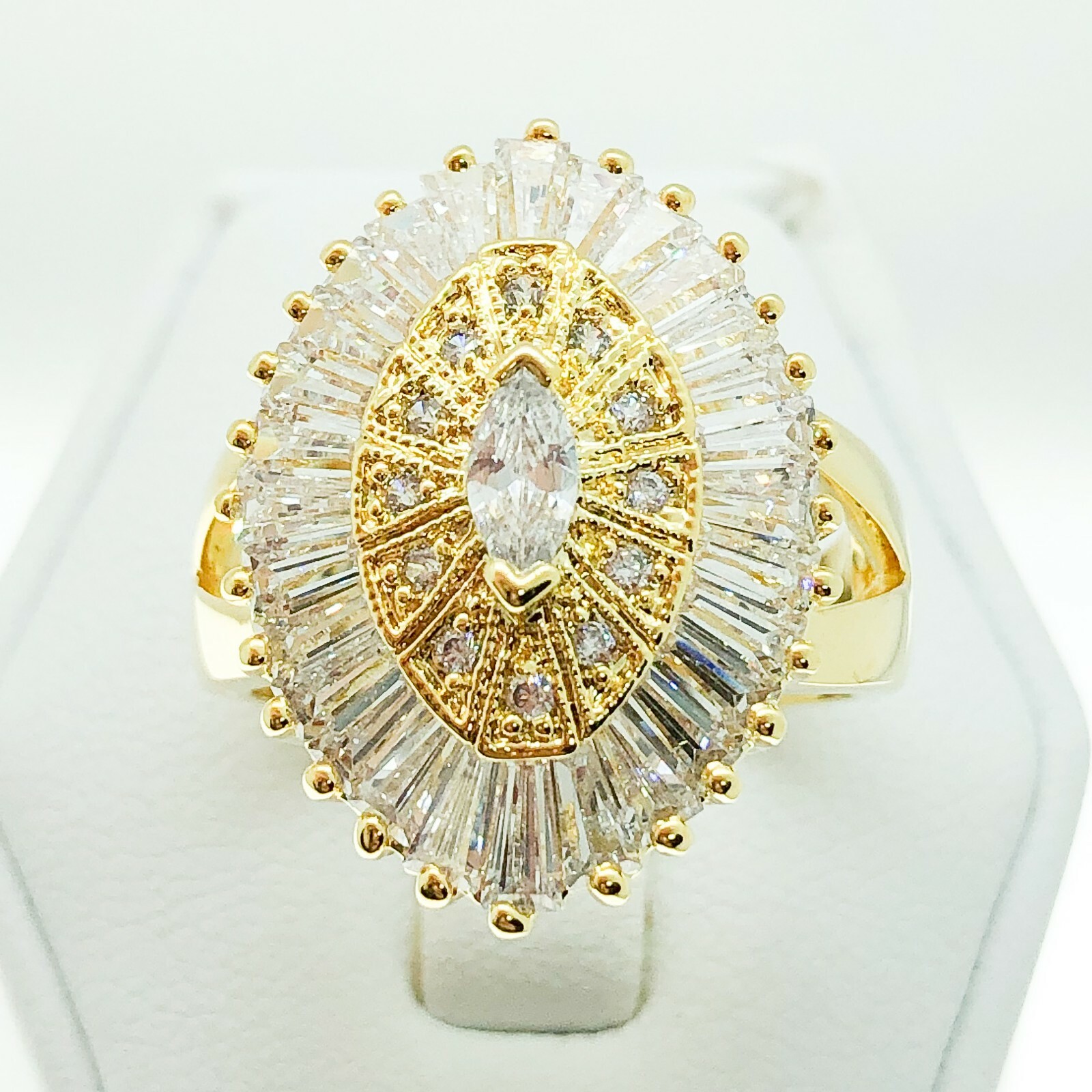 R3906 Women Fashion Jewelry White Yellow Gold Plated Wedding Cocktail CZ Ring