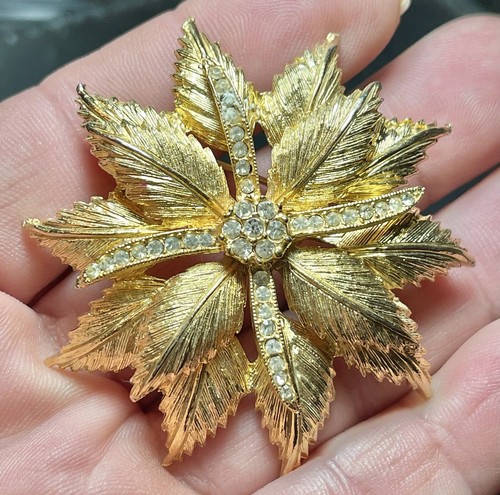 Vintage D'Arne dimensionale goldfarbene und Strass Blume Brosche/Anstecknadel - Bild 4 von 8