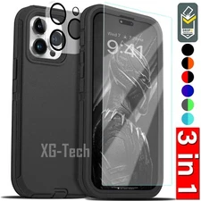 For iPhone 16 15 14 Plus 13 12 11 Pro Max Case Rugged + Screen Camera Protector