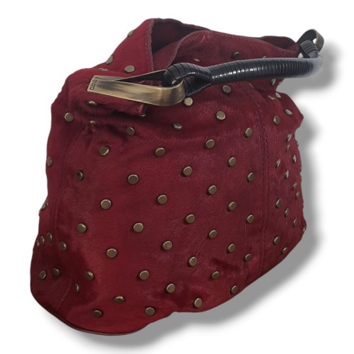KENZO Pagodon Burgundy Dark Red Studded Ponyskin /Cowhide Shoulder Bag Handbag - Picture 9 of 23