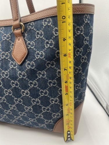 New Gucci 631685 GG Denim Canvas OPHIDIA Shoulder Bag Tote Purse BLUE/BROWN - Picture 11 of 15