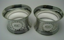 SET of 2 SILVER PLATED NAPKIN RINGS NAPKIN HOLDERS by EM France 1900s Mono "MBO"