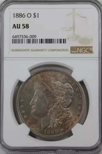 1886-O  1.00 NGC  AU58  Morgan Silver Dollar,Miss Liberty Head Dollar, $1