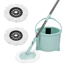 360 Spin Adjustable Floor Mop with Bucket 2 PCS Microfiber Pads Extended Handle 
