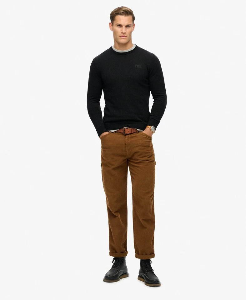 Superdry Jumper Crew Neck Knitted Long Sleeve Pullover Wool Cotton Mix Black - Image 3 of 4