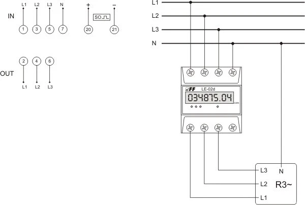 3 Phasige 0,25÷10(80)A Stromzähler MID Drehstromzähler Zähler LE-02D MID F&F - Bild 4 von 4