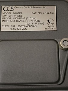 CCS Dual Snap Adjustable Pressure Switch 604GF2 Pnuenmatics