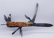 Antique Stag handle folding swiss pocket knife 4.75" Signed Japan multi knife