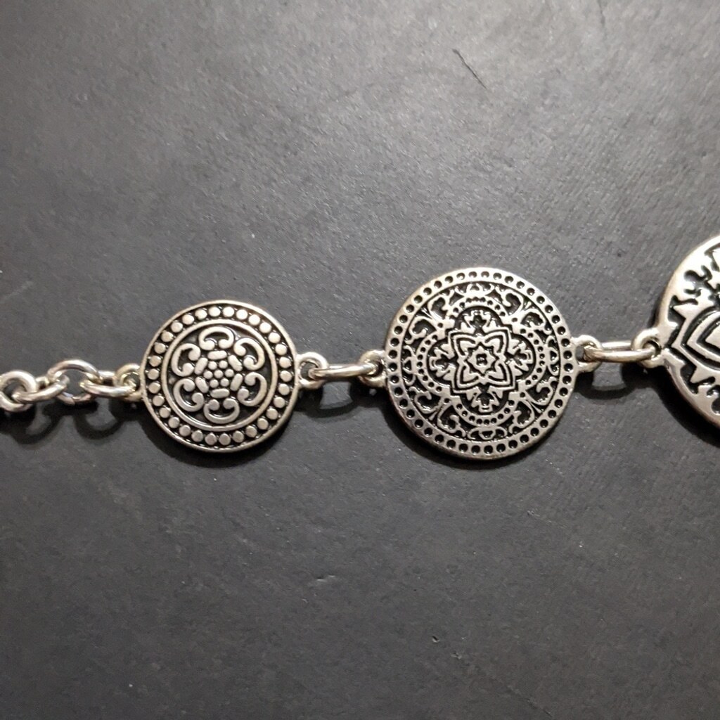 Silver Tone Mandala Round Disc Statement Bracelet - image 3