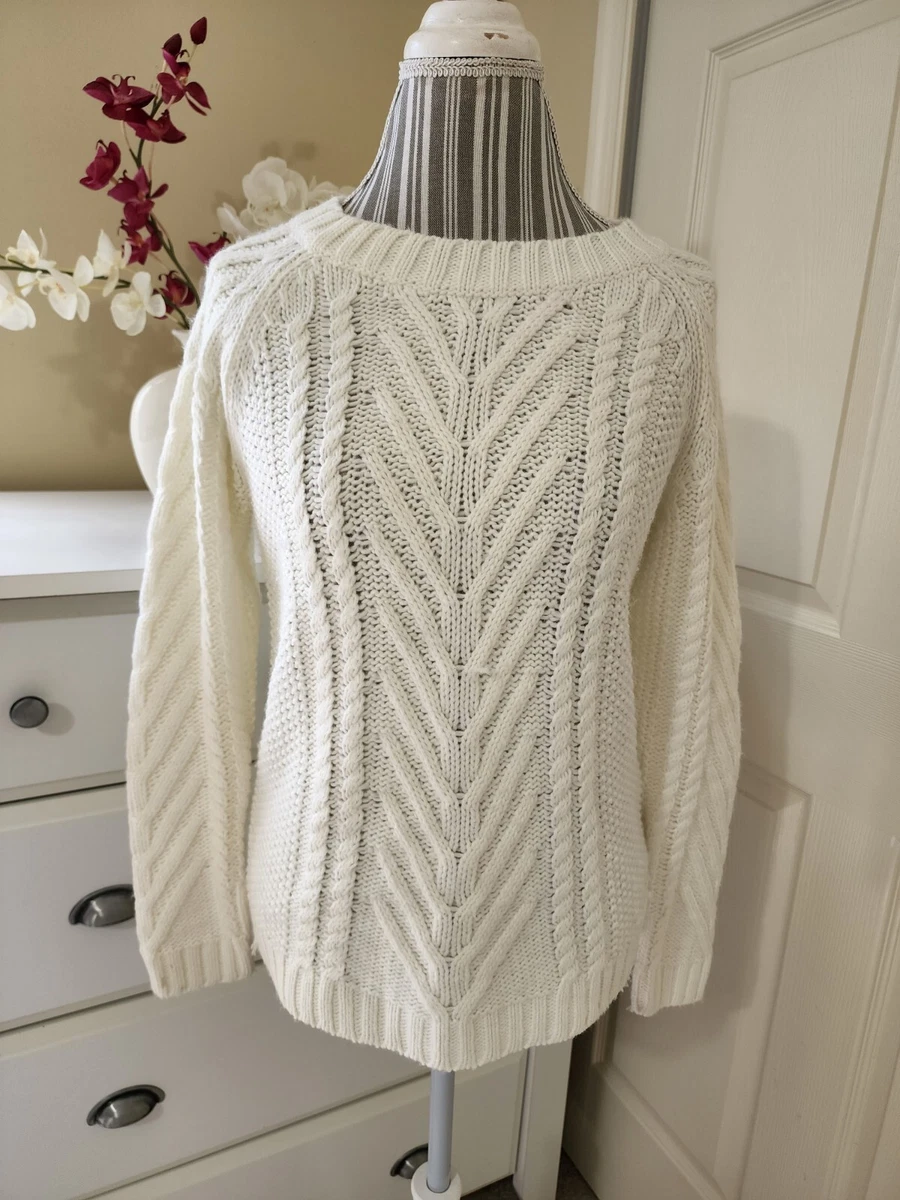 Joe Fresh Women`s White Acrylic Gable Knit Crew Neck Sweater Sz.M