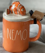 Rae Dunn Disney Pixar Finding Nemo Orange Ceramic Mug with NEMO Topper NEW