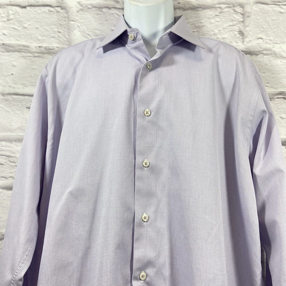 Camisa David Donahue Para Hombre 17.5 34/35 Azul Rosa Abotonada Manga Larga Geométrica Foto 2 de 4