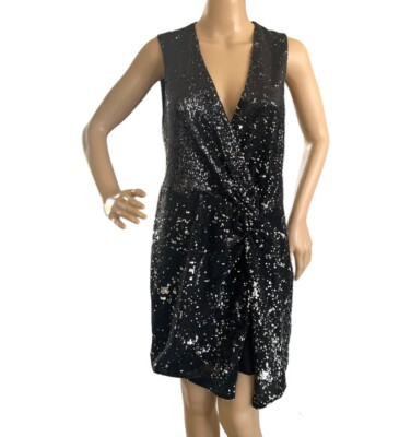 Renn JC Penny Women's Black Sequin Front Draped Dress Size Large | eBay