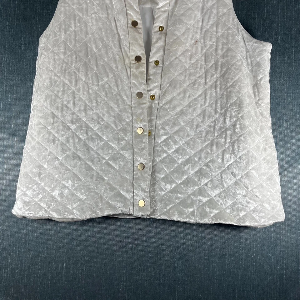Charter Club Mujer Chaleco Chaqueta Talla PXL Blanco Elastizado Terciopelo Acolchado Botón a Presión Foto 3 de 4