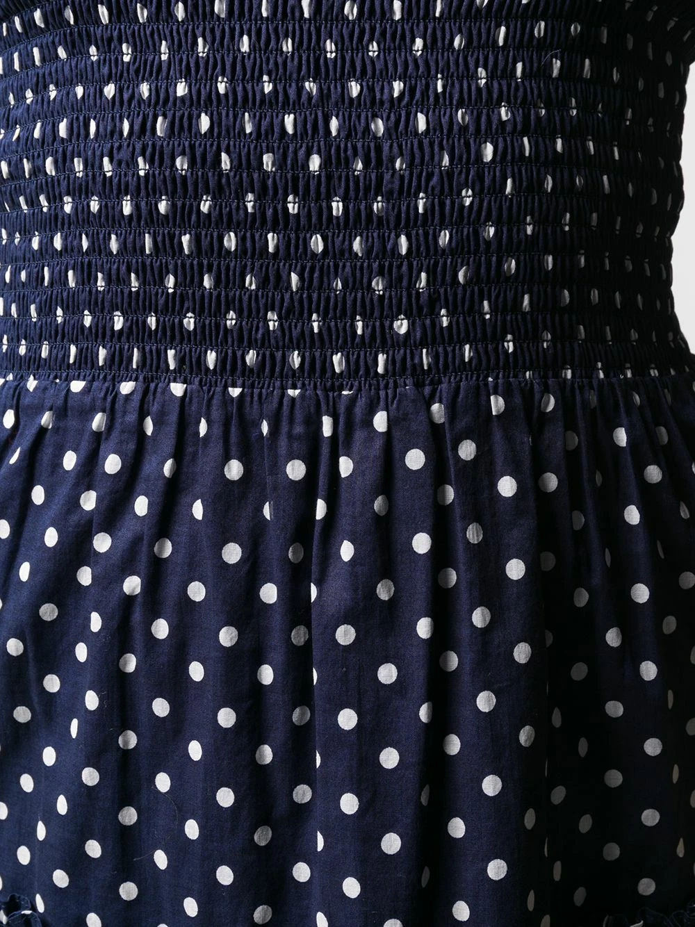 $358 NEW Tory Burch PRINTED RUFFLE DRESS Polka Dot Smocked Midi Navy White XS L
