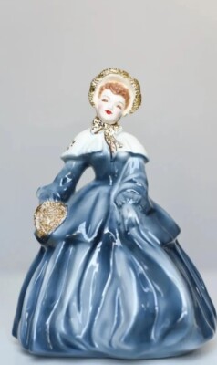 Florence Ceramics Abigail White Blue Dress Gold Bonnet Vintage Porcelain 