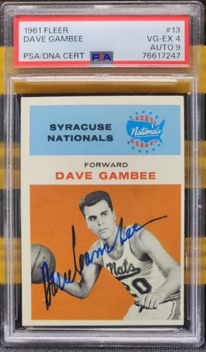 DAVE GAMBEE 1961 Fleer Basketball SIGNED #13 PSA/DNA 4 9 AUTO SYRACUSE NATIONALS