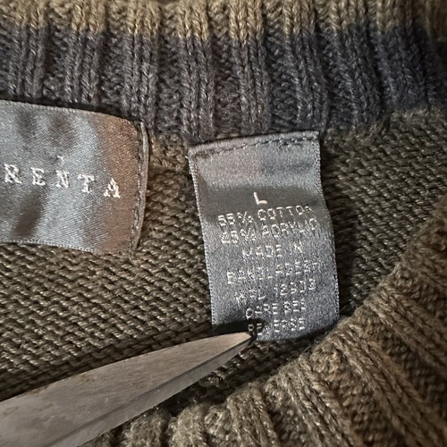 Oscar De La Renta Cable Knit Sweater Pullover Green Brown Grandpacore Large - Picture 5 of 9