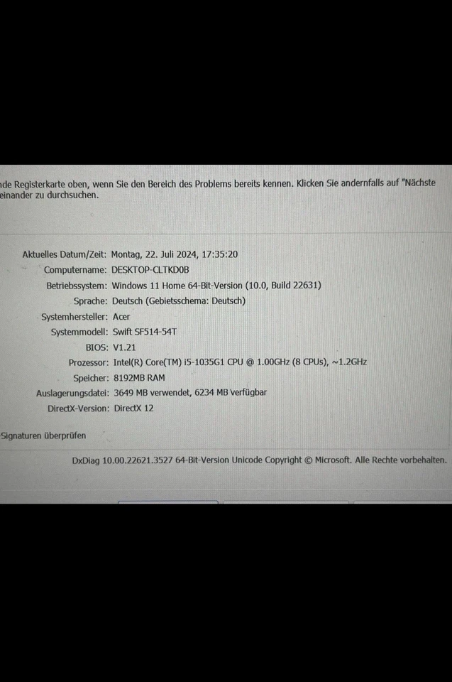 Business Acer Swift 5 UltraBook SF514-54T Blue 8ram/512SSD/win11neu/Touch💡Keys - Bild 3 von 4