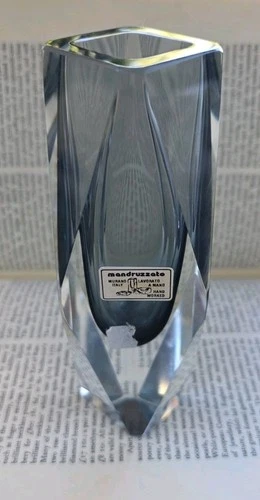 Vintage Mandruzzato Murano Vase Faceted Sommerso Art Glass Smoke Grey  6.5 Italy