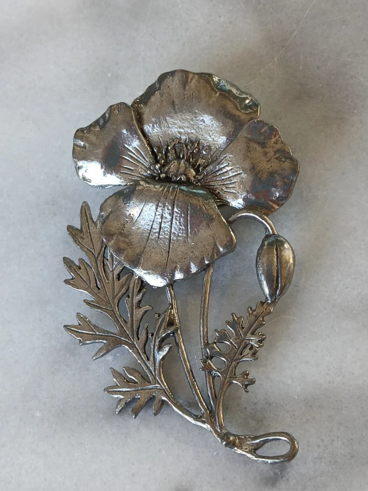Beautiful Vintage Flower Signed MASJ Pewter Floral Pin Brooch /pendant - Image 3 of 4