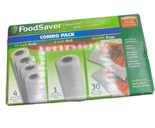 Foodsaver Combo Vacuum Sealing Pack: 4 rolls 11" + 1 roll 8" + 30 Quart Bags